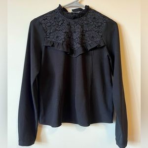 Black Zara Woman Black Lace Neck Blouse